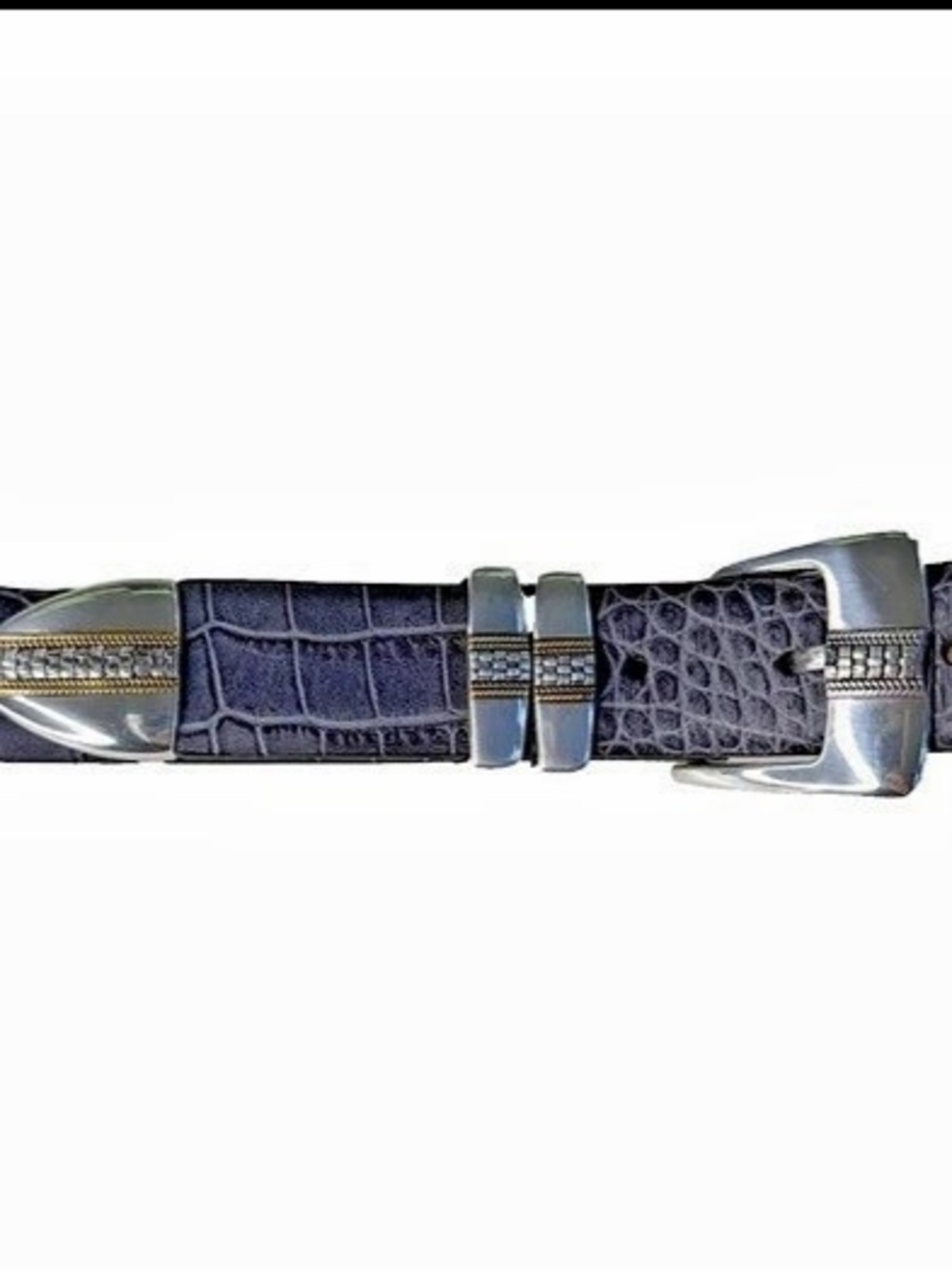 Genuine Italian Calfskin Belt 44 Gray Croc Embossed Leather Silver Tip Western